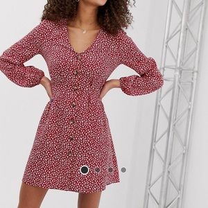 Asos floral red button down dress